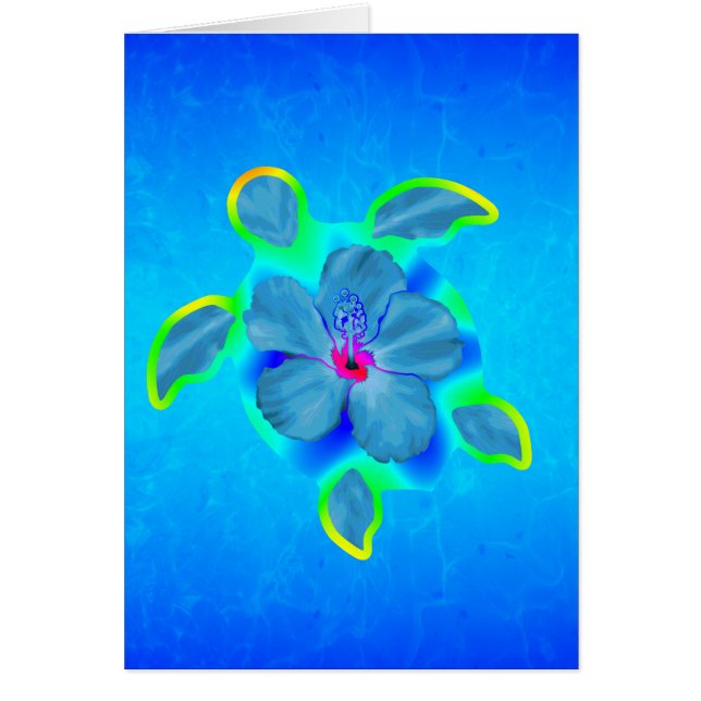 Cartão Tartaruga e hibiscus tropicais de Honu (Frente)