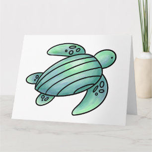 Cartão tartaruga marinha pintada aquarela desenho animado
