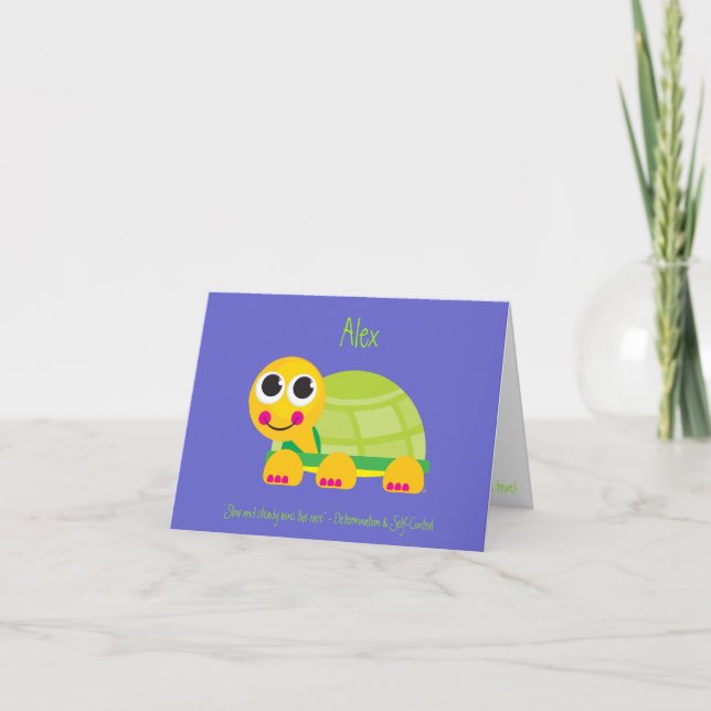Cartão Tartaruga Notecard com fundo azul (Frente)