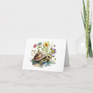 Cartão Tartaruga precioso com Muitas Flores Vazio Greetin