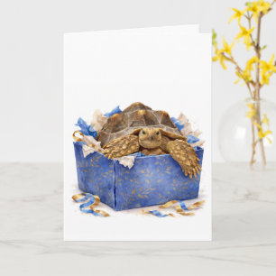 Cartão Tartaruga Presente de Aniversário em Aquarela Azul