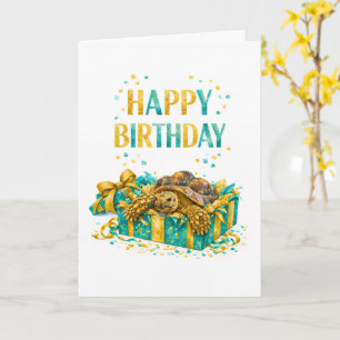 Cartão Tartaruga Sulcata aniversário feliz presente doura