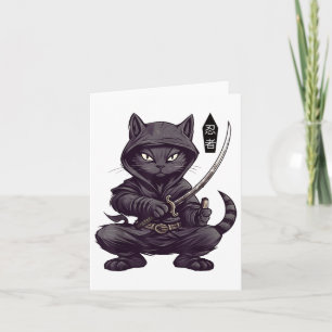 Cartão Tatuagem de Gato Preto Samurai Japonês, Gato Preto