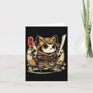Cartão Tatuagem de Gato Samurai Japonês, Kawaii Ninja Cat