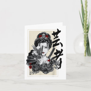 Cartão Tatuagem de Geisha Japonesa Gráfico Retro Vintage