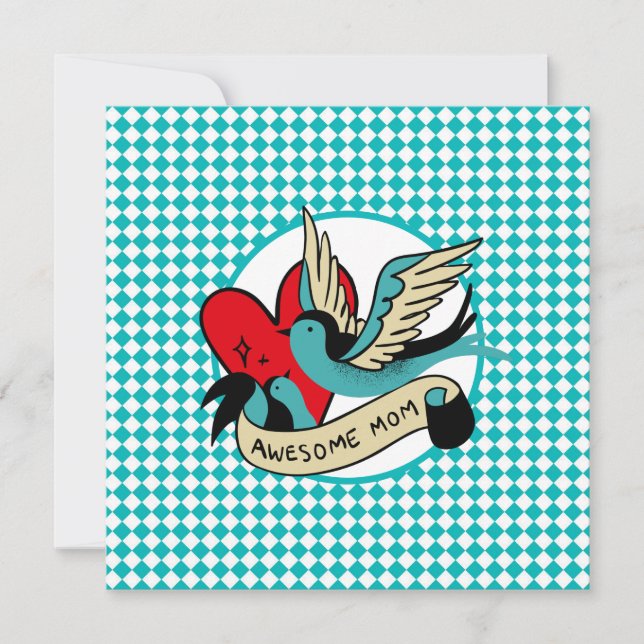 Cartão Tatuagem de Mãe Incrível e Dia das Mães Arlequim (Frente)