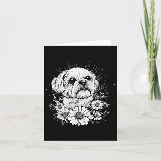 Cartão Tatuagem do estilo retrorreflector do cão maltês (Frente)