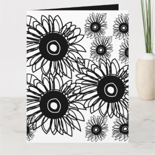 Cartão Tatuagem Girassol Floral Negro Negro Flor Branca