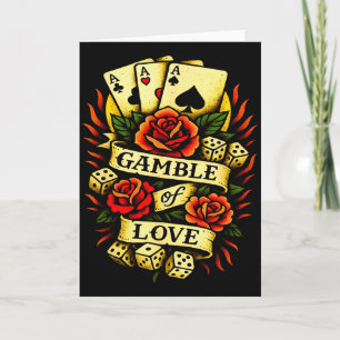 Cartão Tatuagem Tradicional Tatuagem Retro Rosas Dados Ca