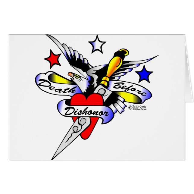 Cartão Tatuagem velho de Skool de Eagle, do punhal & do (Frente Horizontal)