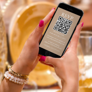 Cartão Taupe de QR RSVP de Casamento Simples Minimalista