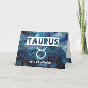 Cartão Taurus Zodiac Blue Watercolor Galaxy Birthday