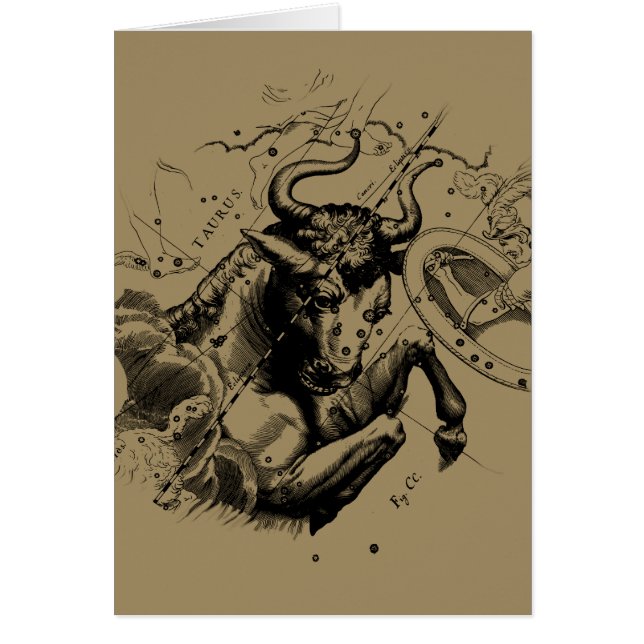 Cartão Taurus Zodiac Constelation Map Hevelius 1690 (Frente)