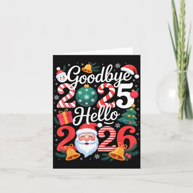 Cartão Tchau 2025 Olá 2026 Feliz Ano Novo Família Matc (Frente)