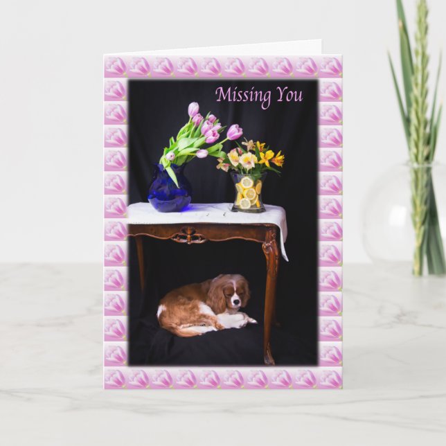 Cartão Te Amo Cavalier King Charles Com Flores (Frente)