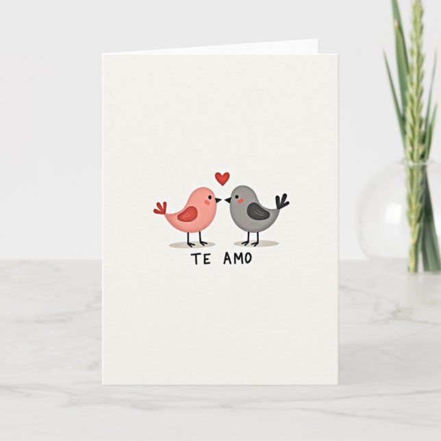 Cartão Te Amo de Pássaros de Amor Fofos (Frente)
