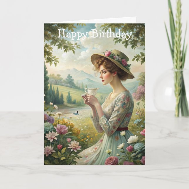 Cartão Tea bebendo em Jardim (Frente)