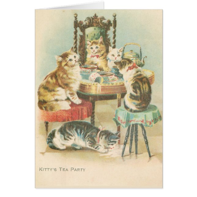 Cartão Tea party do gatinho (Frente)