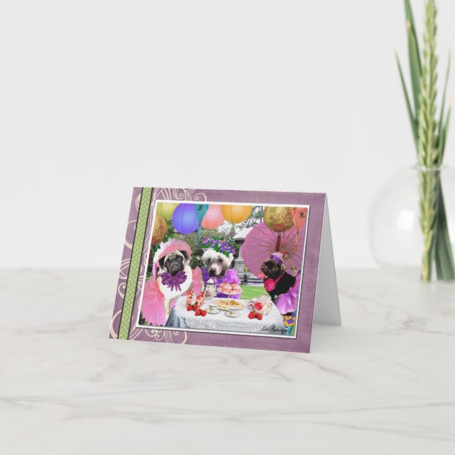 Cartão Tea party do Pug (Frente)