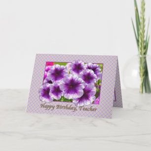 Cartão Teacher's Birthday Card with Purple Petunias