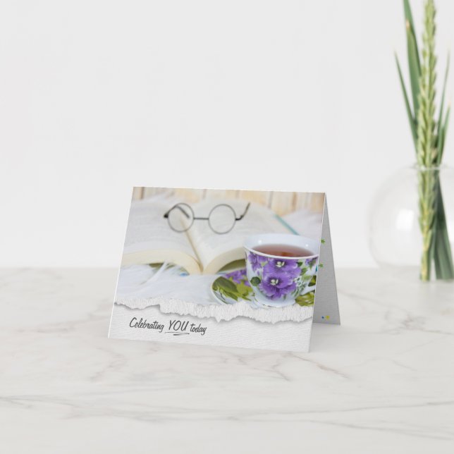 Cartão Teacup e Book Birthday (Frente)