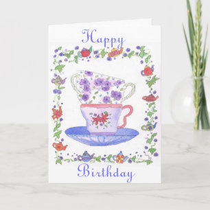 Cartão Teacup Stack Tea Time Birthday Card
