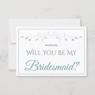 Cartão Teal & Cinza Elegante É Minha Placa De Bridesmaid