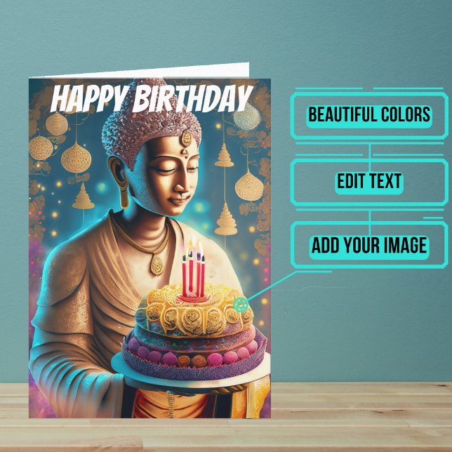 Cartão Teal e Tan Buddha Aniversário (Send someone you love a very special birthday card using a beautiful design featuring Buddha imagery)