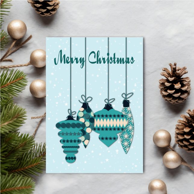 Cartão Teal Ornaments Christmas (Personalize your holiday wishes, by adding a custom message.)