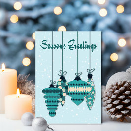 Cartão Teal Ornaments Seasons Greetings