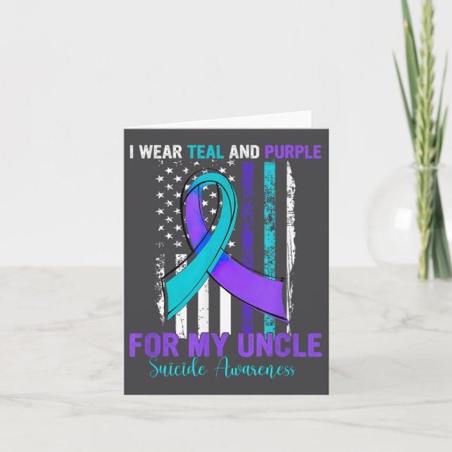 Cartão Teal Purple Ribbon Suicide Awareness Flag Uncle  (Frente)