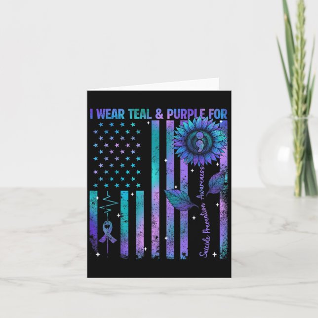 Cartão Teal Purple Us Usa Flag Suicide Prevention Awarene (Frente)