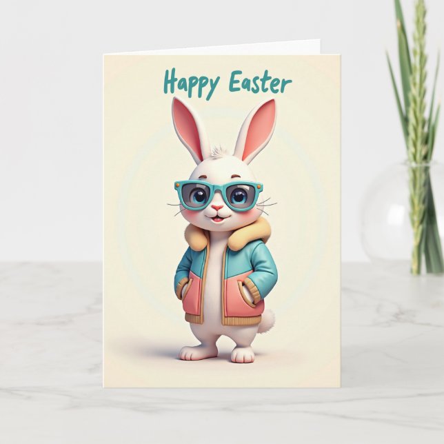 Cartão Teal Rabbit Easter Card (Frente)