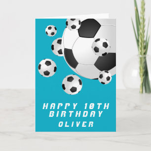 Cartão Teal Soccer Futebol Ball Kids Boy Feliz Aniversári