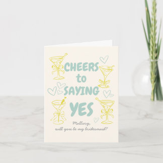 Cartão Teal + Yellow Doodle Martini Bridesmaid Proposal