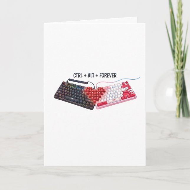 Cartão Teclados de Casal Ctrl Alt Forever Design (Frente)