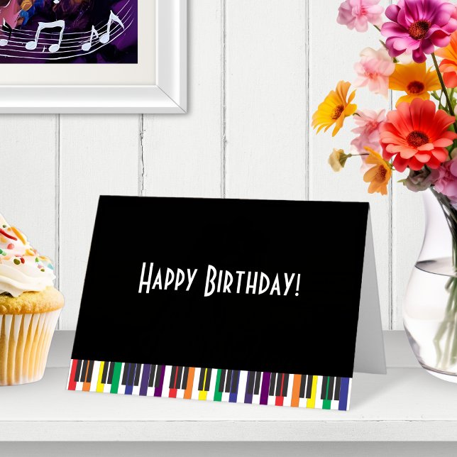 Cartão Teclas de Piano Arco-íris de Aniversário (Rainbow Piano Keys Personalized Birthday Card)