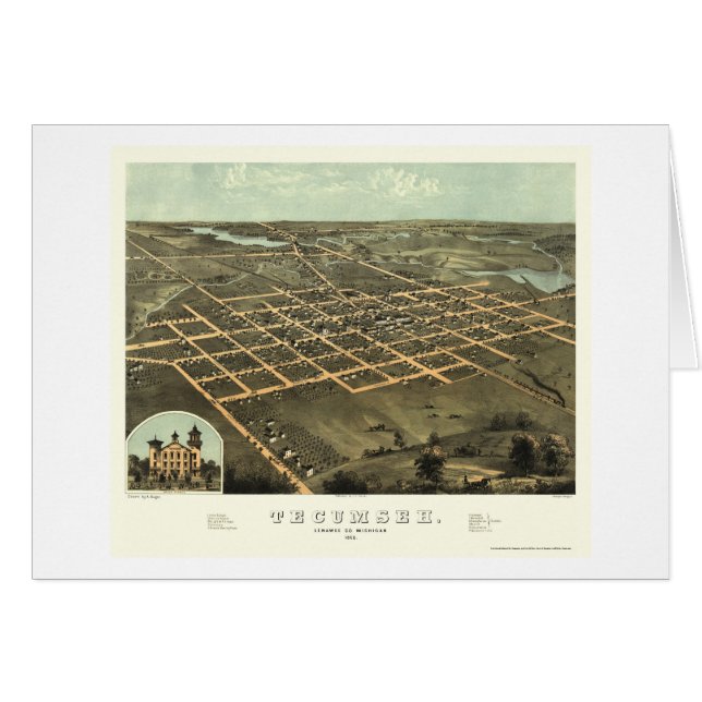 Cartão Tecumseh, mapa panorâmico do MI - 1868 (Frente Horizontal)