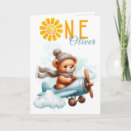 Cartão Teddy Bear Airplane 1st Birthday Card
