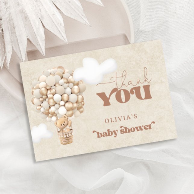 Cartão Teddy Bear Balão Esperando Obrigado (Criador carregado)