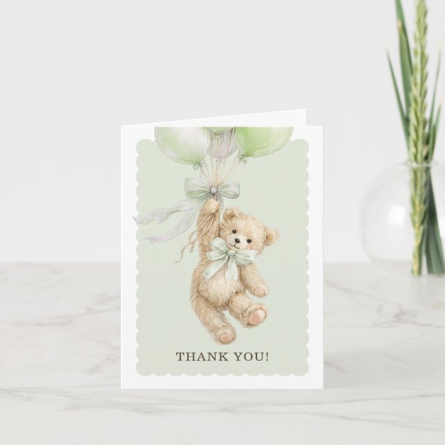 Cartão Teddy Bear Balloons Baby Shower Thank You Cards (Frente)