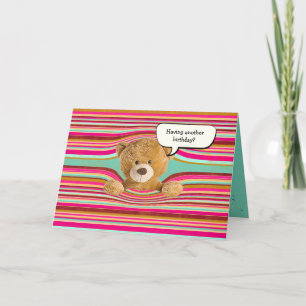 Cartão Teddy bear birthday stripes