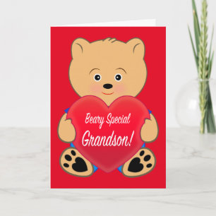 Cartão Teddy Bear com o neto de aniversário do coração