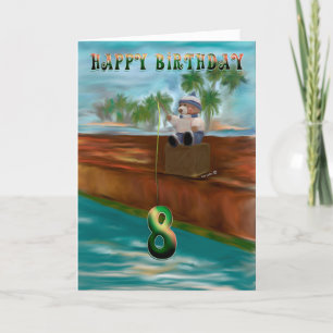 Cartão Teddy bear fishing 8th Happy Birthday