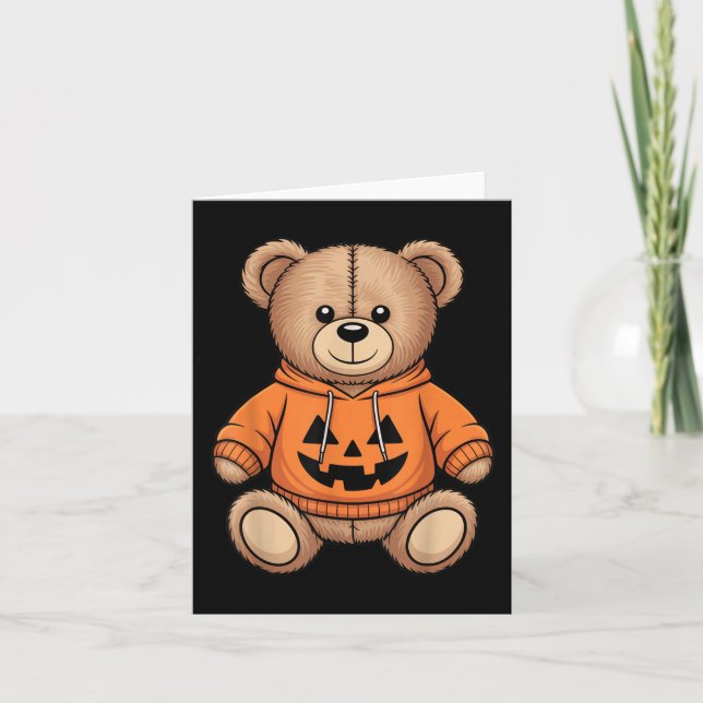 Cartão Teddy Bear Pumpkin Graphical Fall Halloween (Frente)