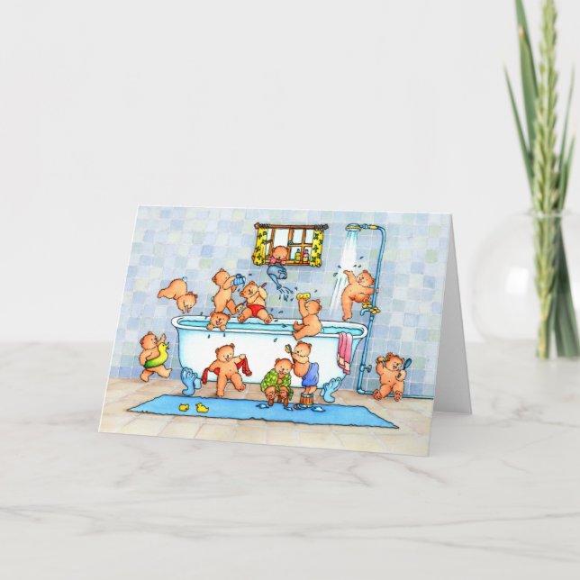 Cartão Teddy Bears in Bath Tub Childrens Greeting Card (Frente)