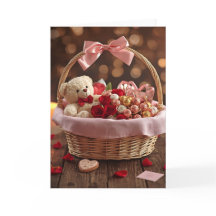 Teddy Rose Basket Romantic Valentine Love Greeting