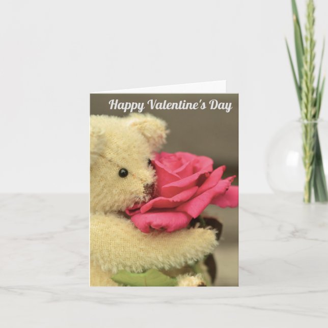 Cartão Teddybear com Rosa Dia de os namorados (Frente)