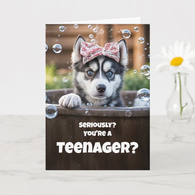 Cartão Teen Teenager Happy Birthday Cute Husky Funny (Planta pequena)