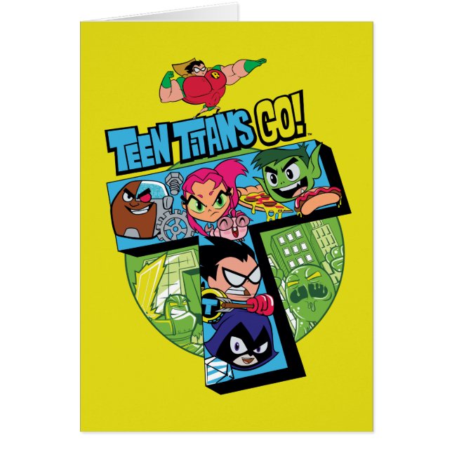 Cartão Teen Titans Go! | Colagem em Torre de Titãs (Frente)